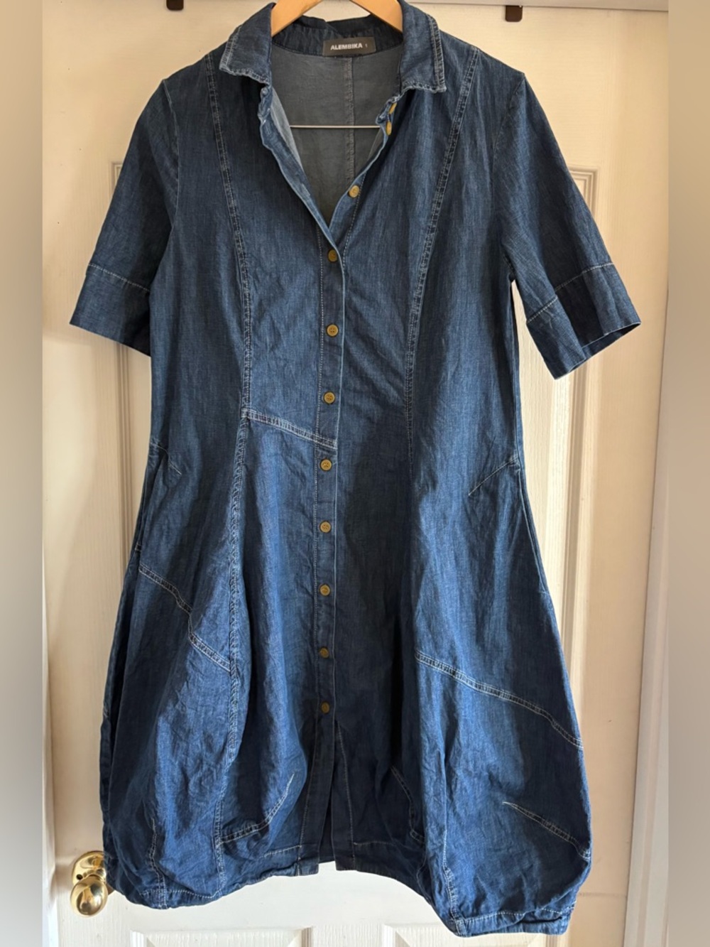 Alembika Barb Denim Dress Short Sleeved Cocoon Size 1 US 6-8